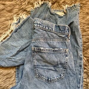 AE “Super High-Rise Baggy wide leg” Extra LONG jeans - good cond; Sz 2